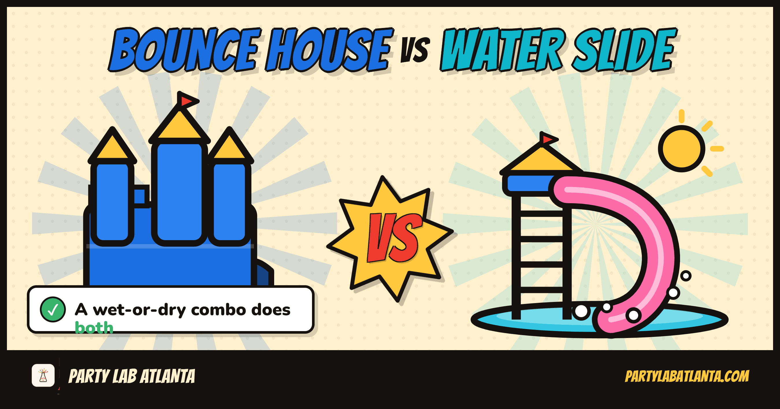 Bounce house vs water slide for an Atlanta party, and how a wet-or-dry combo does both